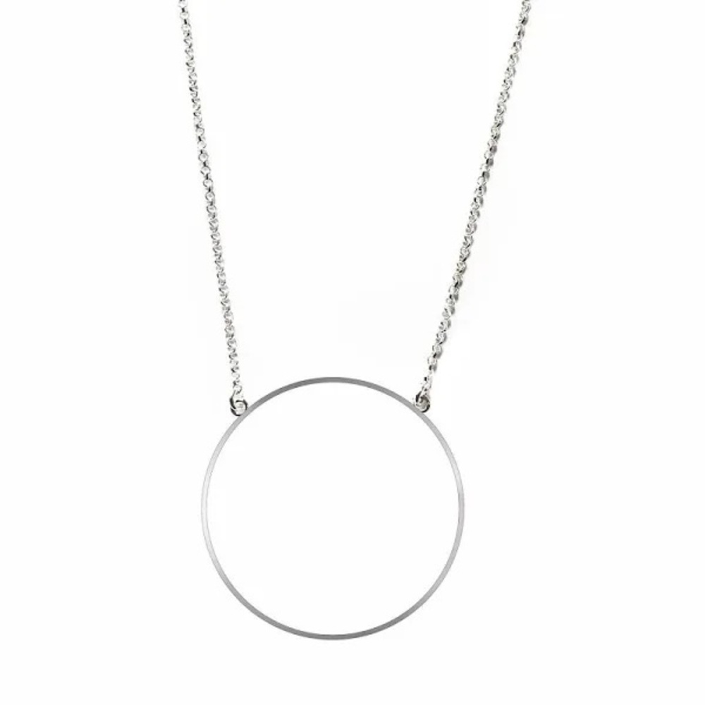 Lele Sandoughi Silver-Plated Brass Circle Pendant Necklace Minimalist NWT